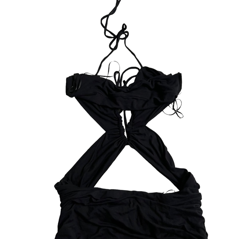 NWT ANTHROPOLOGIE Black Cut Out Ruched Black Dress - Picture 4 of 6